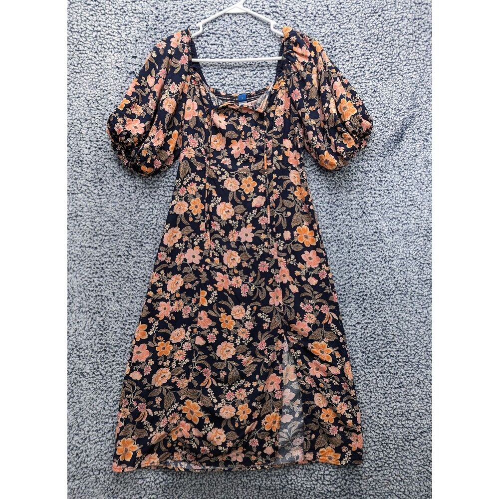 Old Navy Puff Sleeve Floral Midi Dress Size S Boho Milkmaid Cottage Pink Blue